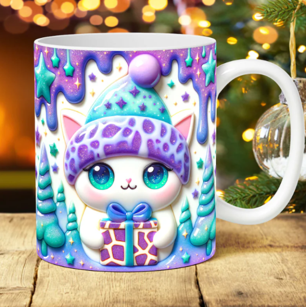 3D Cat Christmas Coffee Mug 15oz